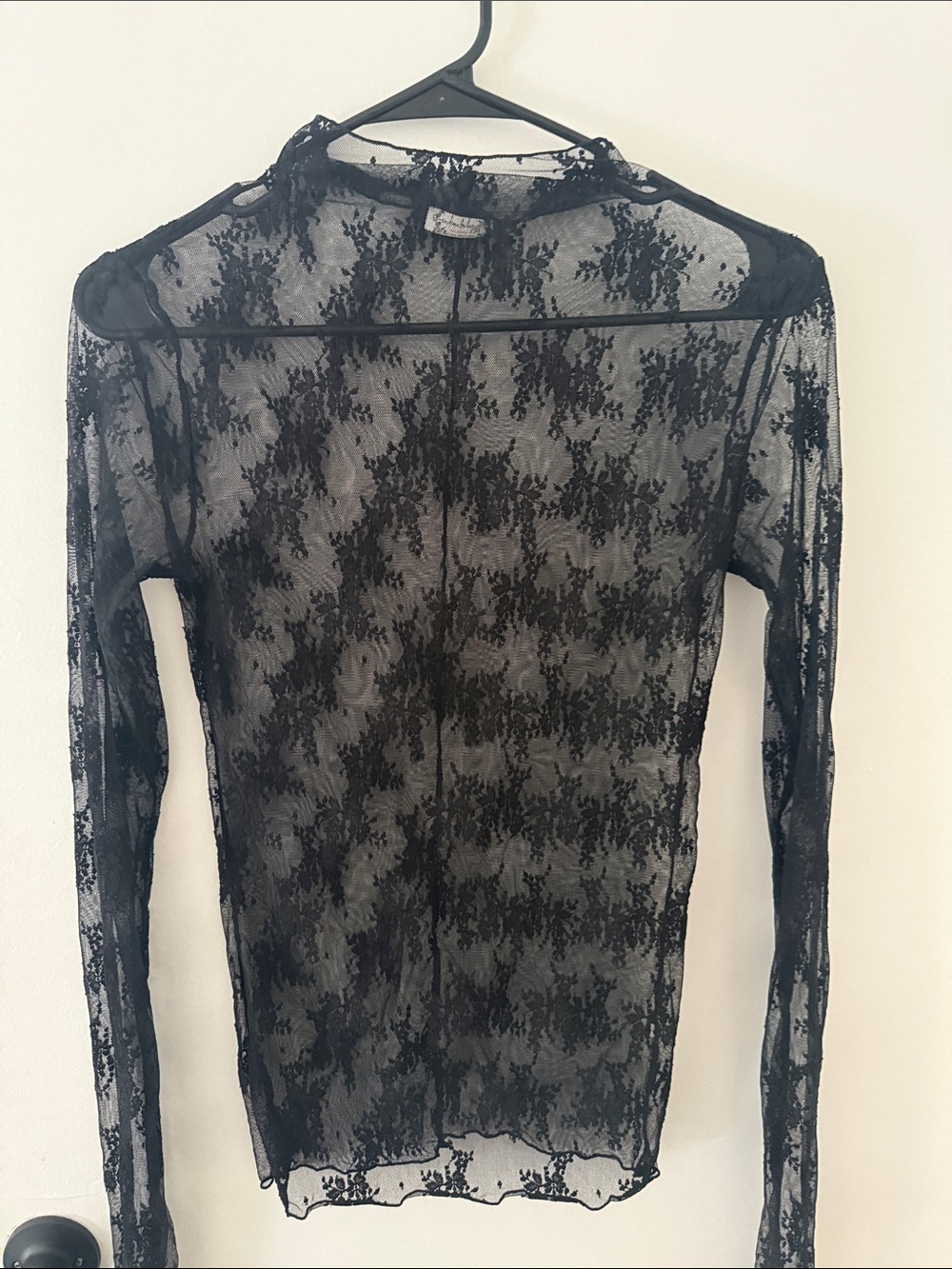 Free People Black Sheer Lace Long-Sleeve Top